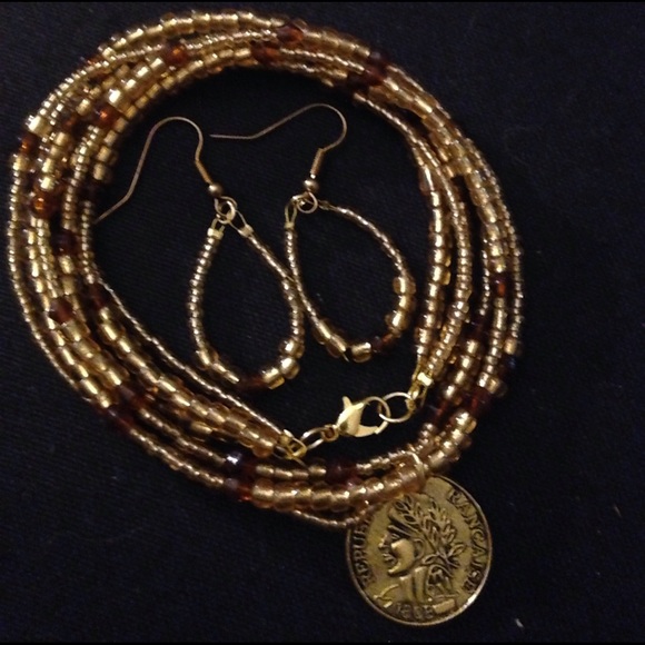 Necklace/w earrings gold - Picture 2 of 2