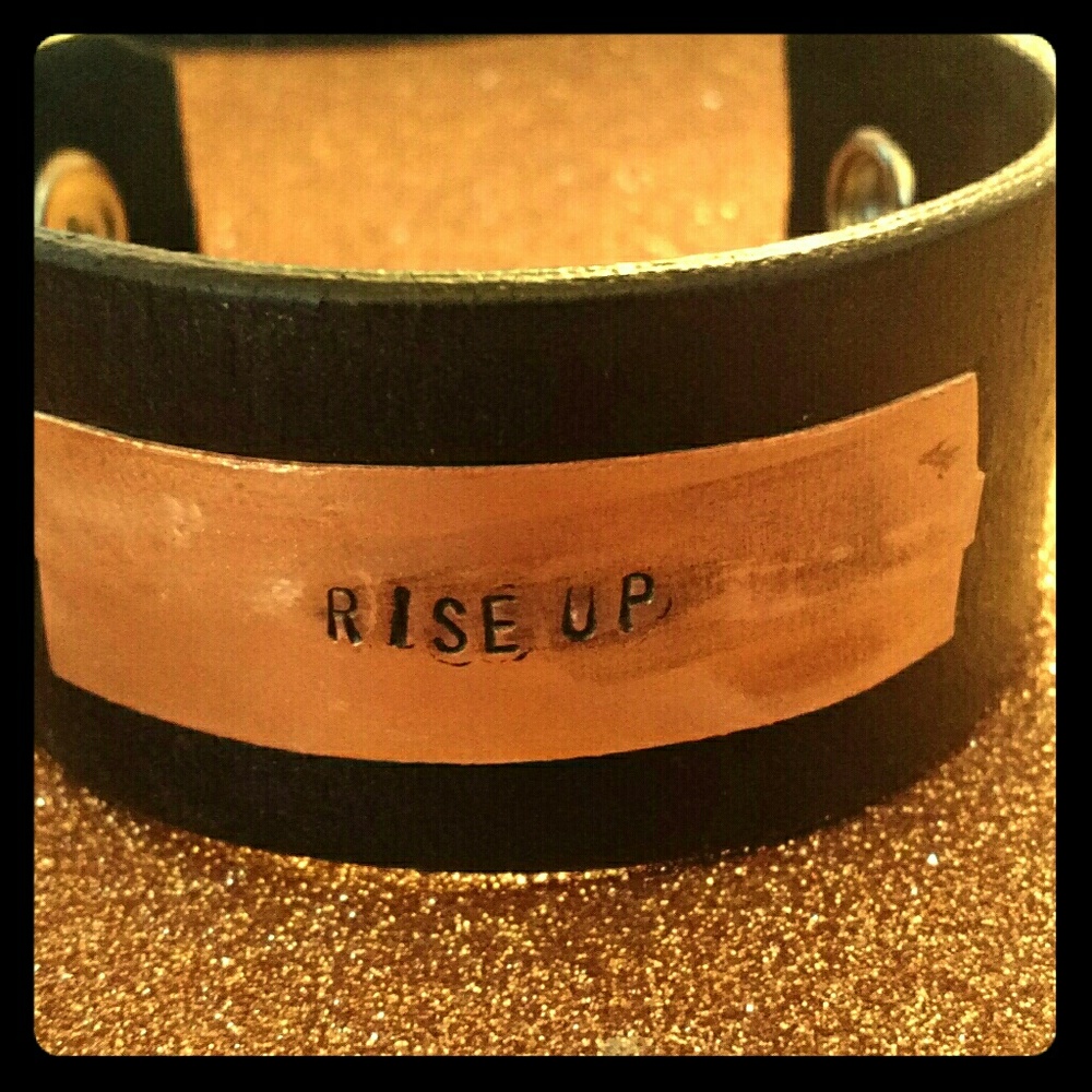 Handmade repurposed leather cuff bracelet "rise up
