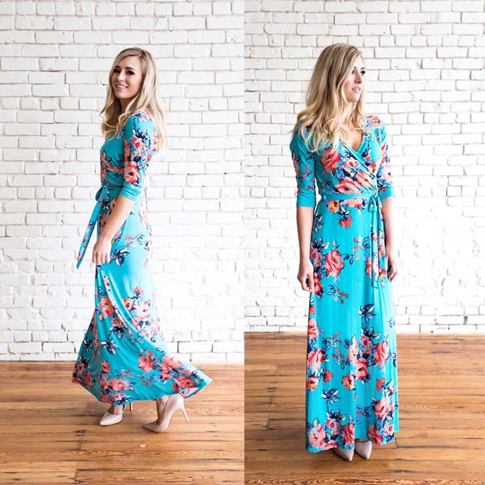 *SALE* 3/4 Sleeve Floral Maxi Dress