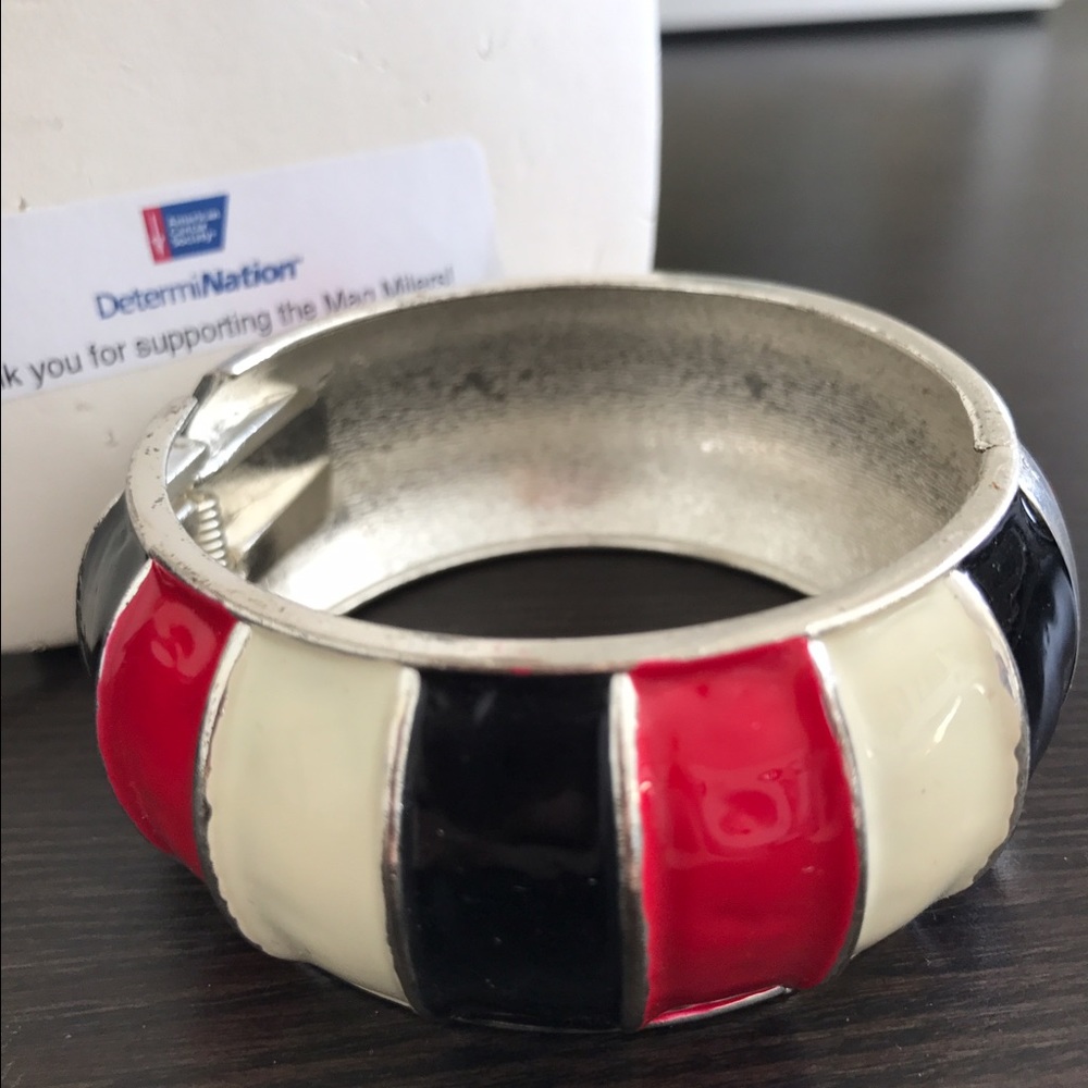 Black, White, Red Striped Bracelet (Spring Clasp)