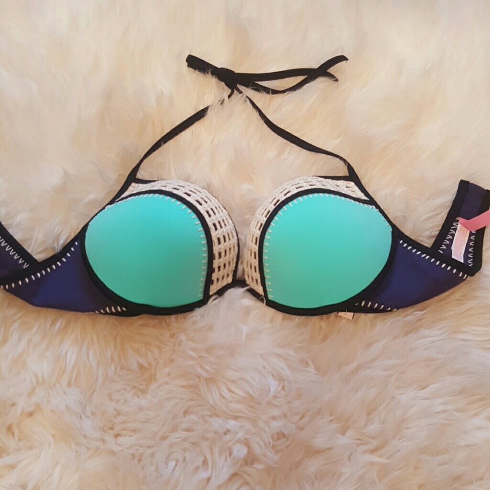 NWT Victoria's Secret Crochet Swim Halter Seafoam - Picture 2 of 5