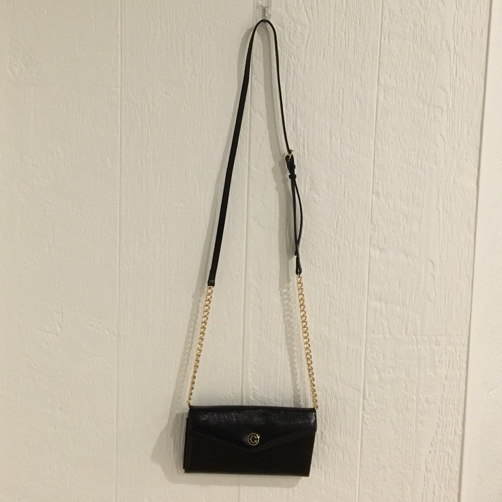 C Wonder Black Leather Crossbody/Shoulder Wallet