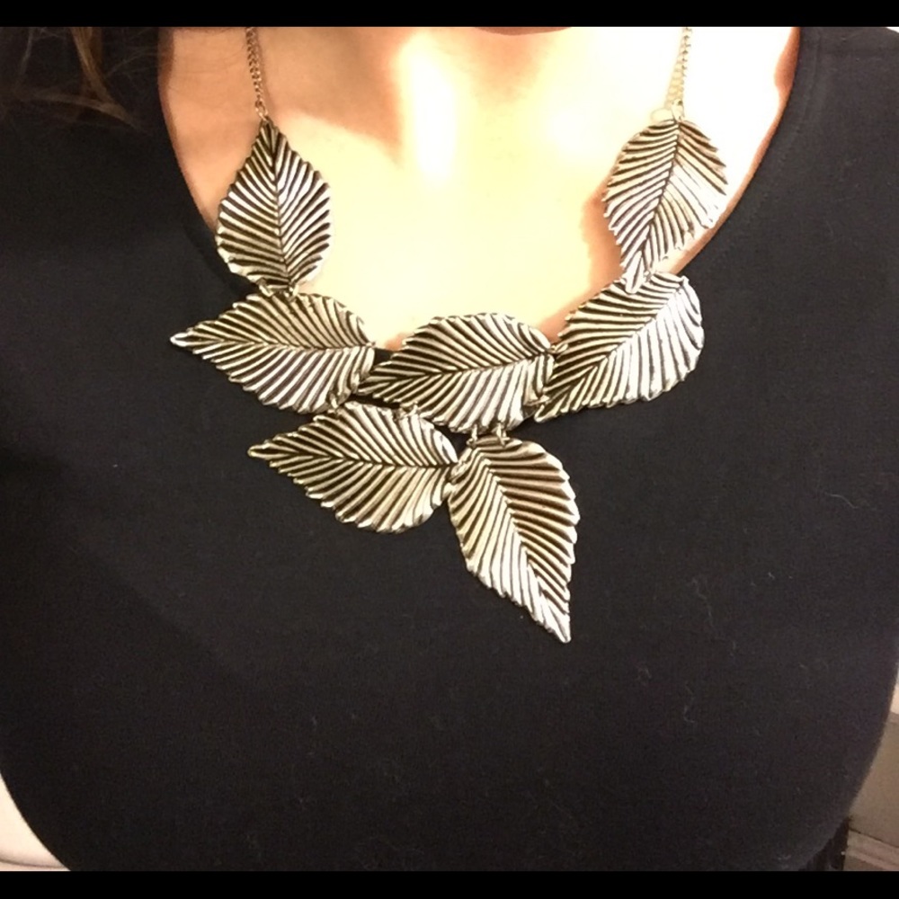 Silver leaf statement necklace
