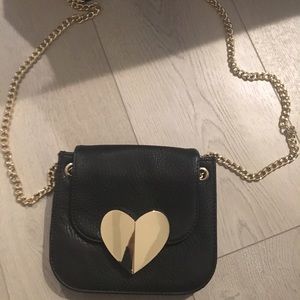 Gold chain heart detail small cross body bag
