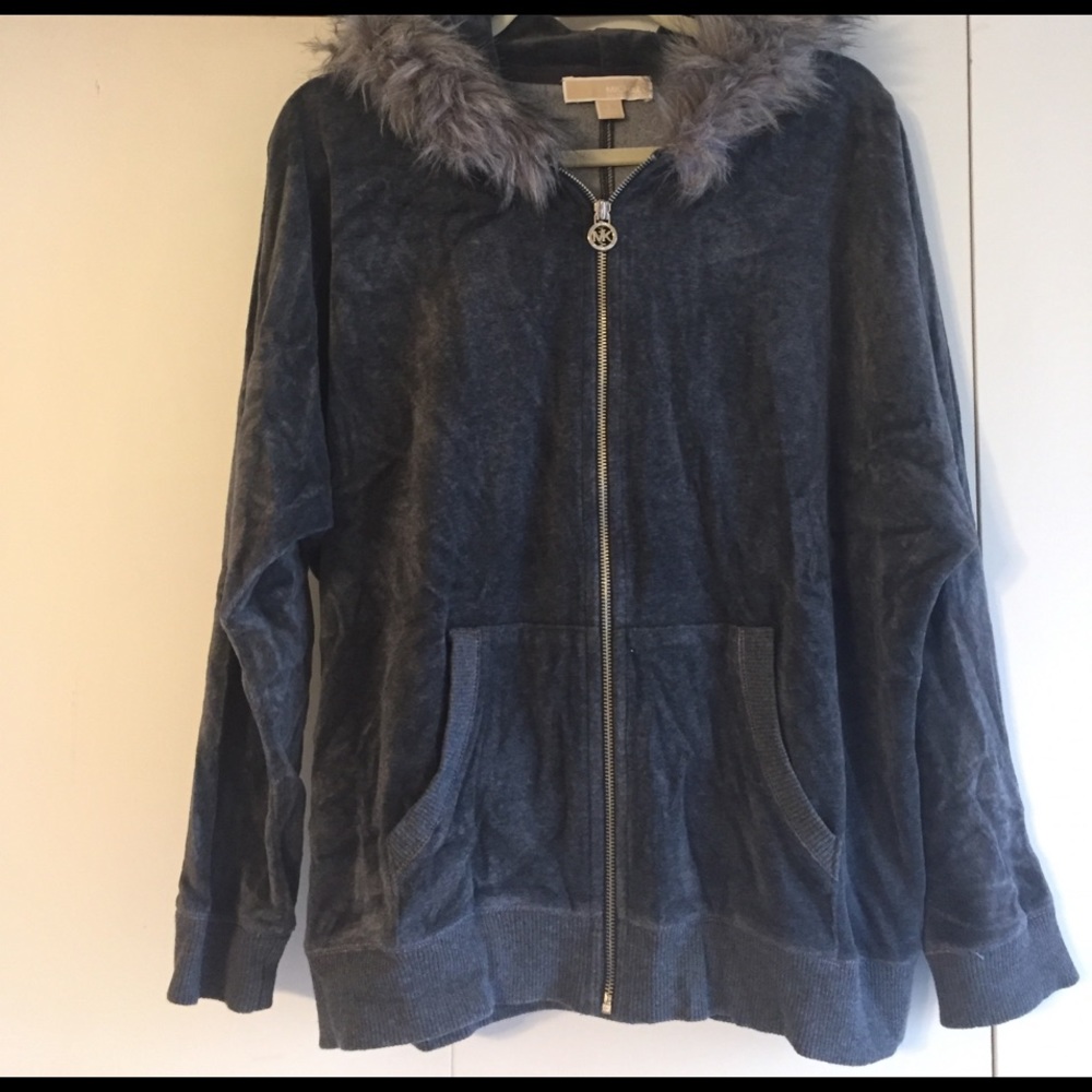 MK Velour Faux-Fur Trim Hoodie