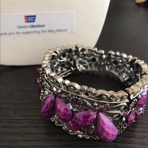 Ornate Silver Bracelet with Purple Bead/Detail