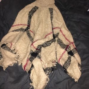 Tan plaid poncho never worn!