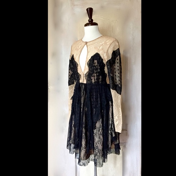 Free People Special Edition black nude Mix Lace 6 - Picture 4 of 5