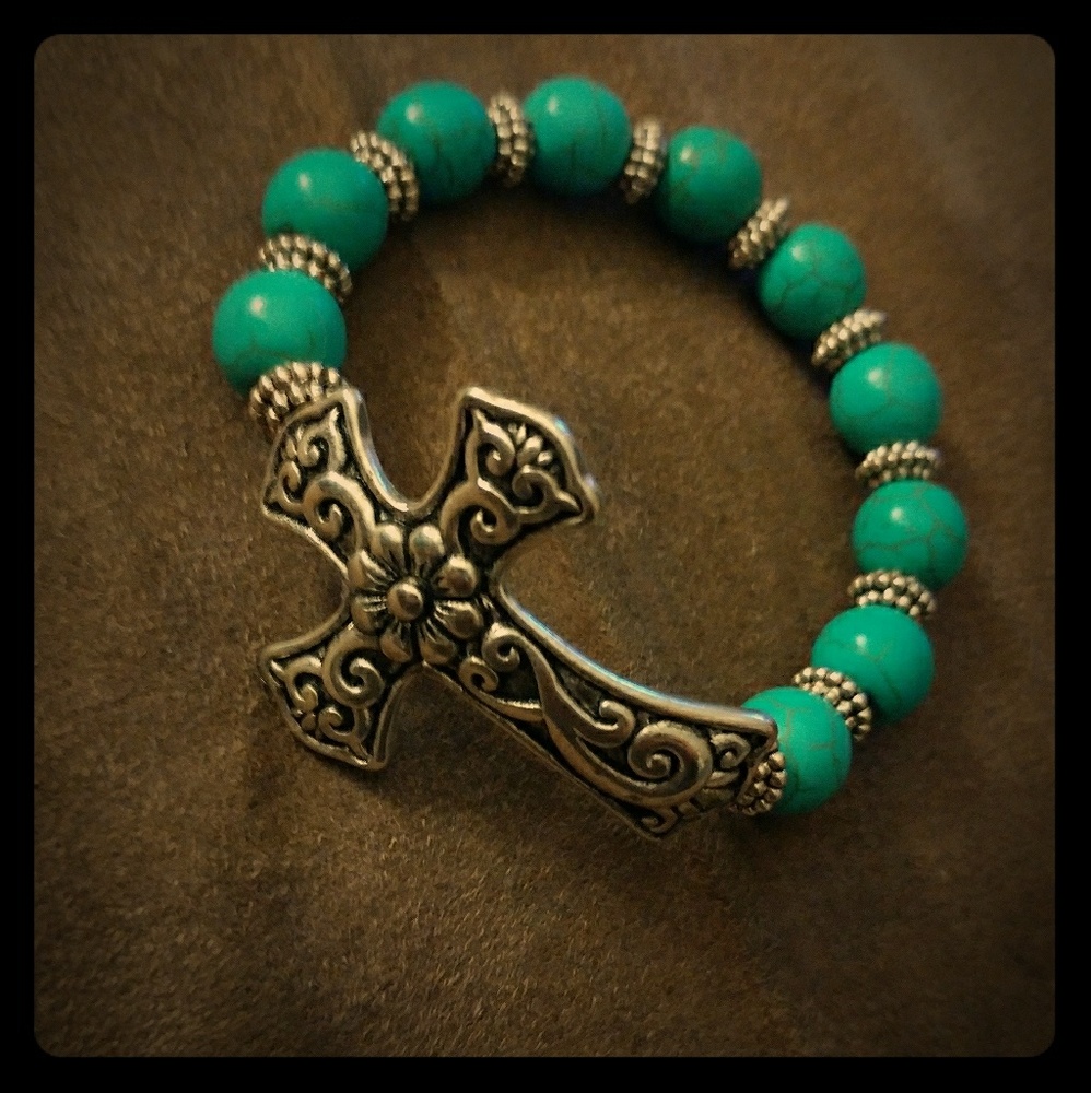 Faux turquoise cross bracelet