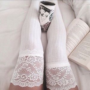 🆕 White Lace Knee High Boot Socks