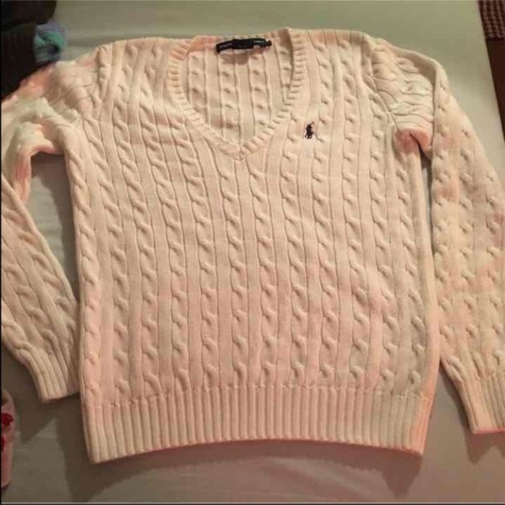 Ralph Lauren White V Neck Sweater
