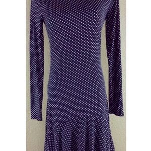 Michael Kors Navy Polka Dot Long Sleeve Dress