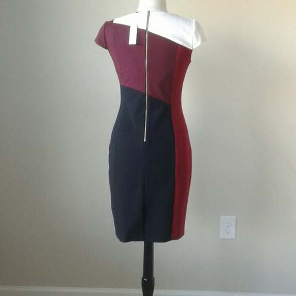 Colorblock sheath red cap sleeve dress - Picture 3 of 3
