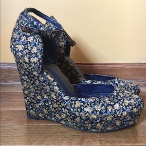 Floral ankle strap wedges