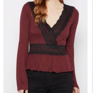 Burgundy Lace Trim Shirt