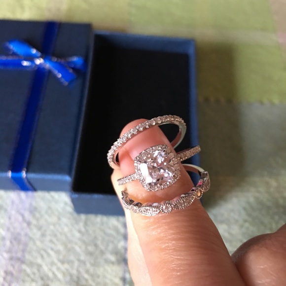 3pcs 925 sterling silver engagement wedding ring - Picture 2 of 4