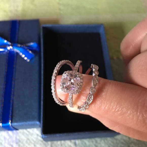 3pcs 925 sterling silver engagement wedding ring - Picture 3 of 4