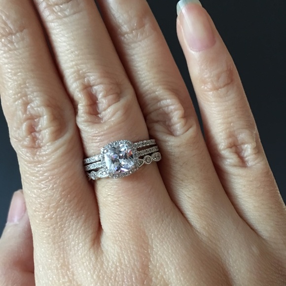 3pcs 925 sterling silver engagement wedding ring - Picture 4 of 4