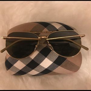 Gold Burberry Folding Aviator Sunglasses