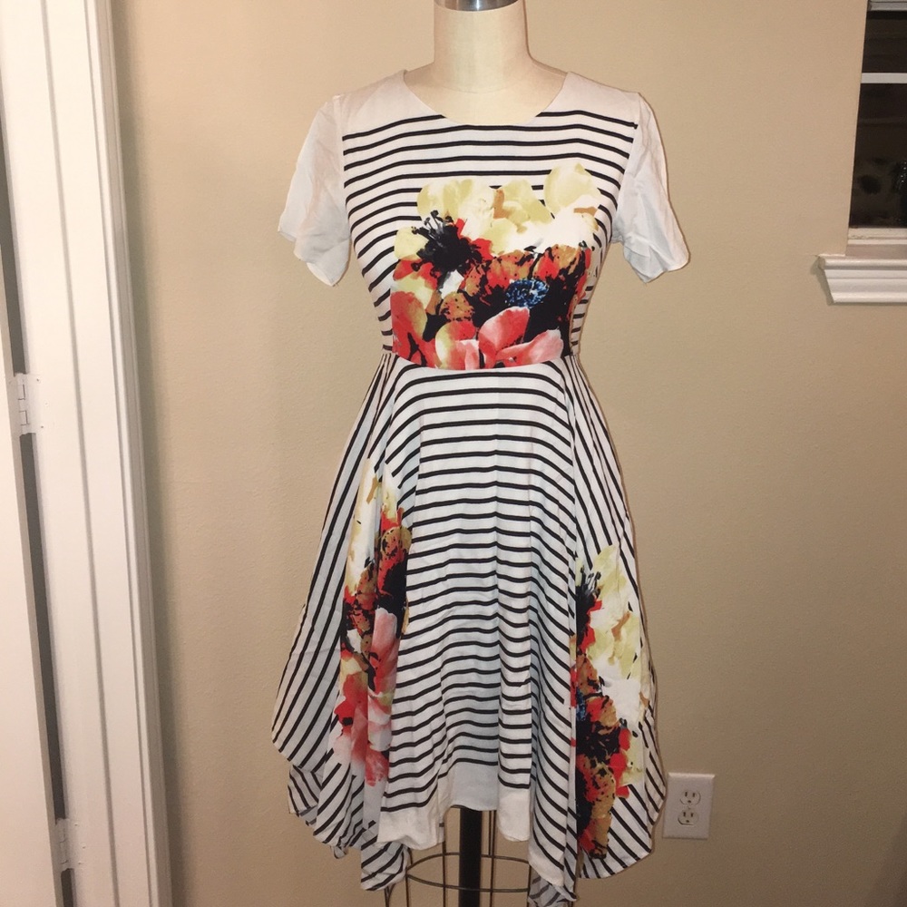 Graphic, floral dress from Anthropologie