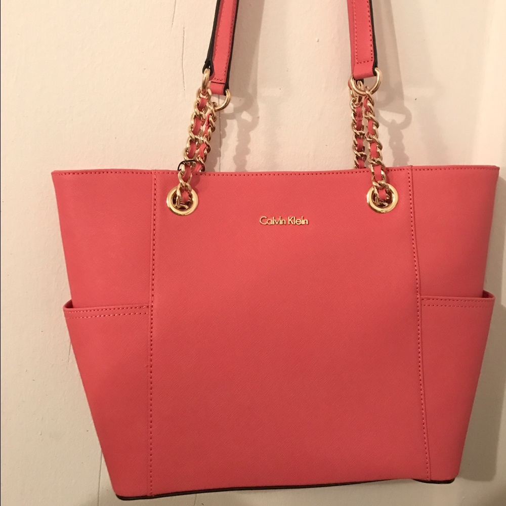 Brand New Calvin Klein Pink / Salmon Leather Tote!