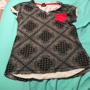 Black, white and red shirt