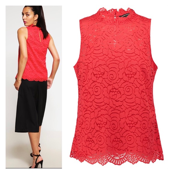 Banana Republic Tops - banana republic • rose red lace mock neck top • s