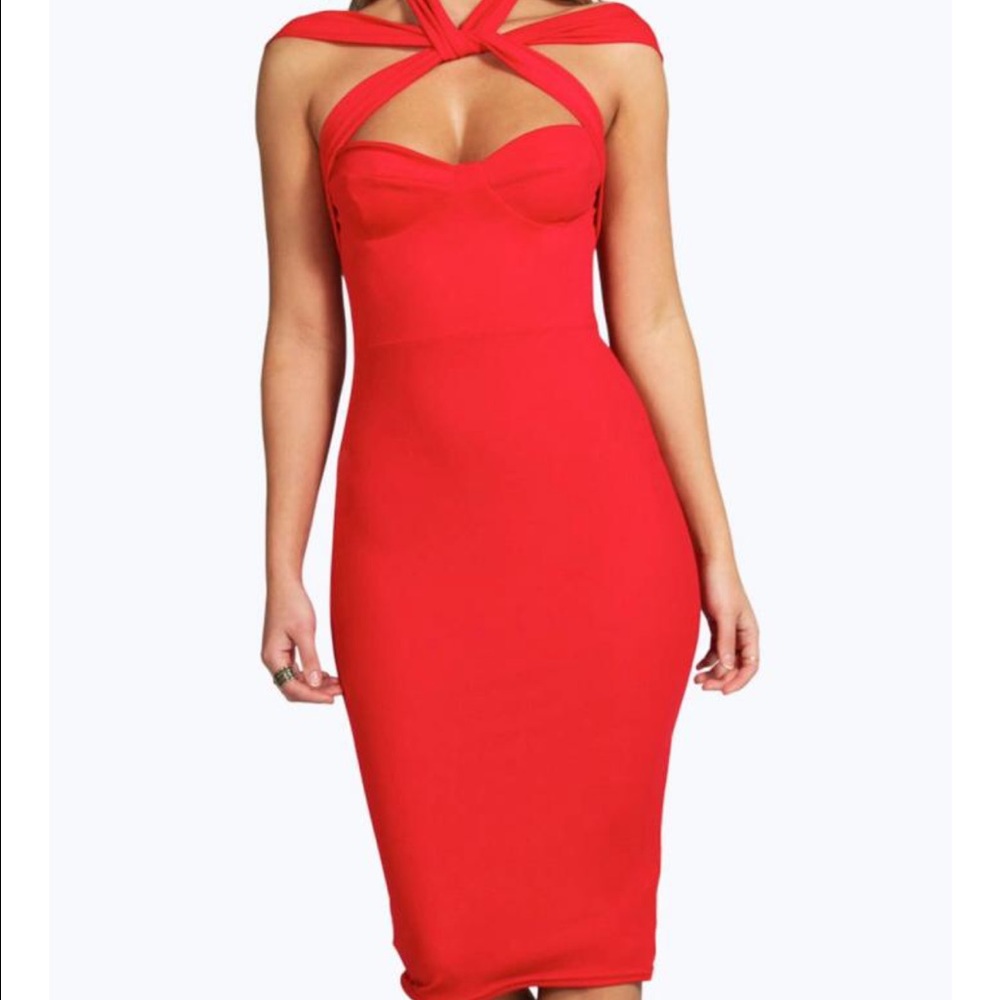 Strappy top detail midi bodycon Dress
