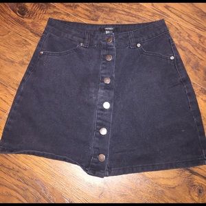 Black denim button up skirt