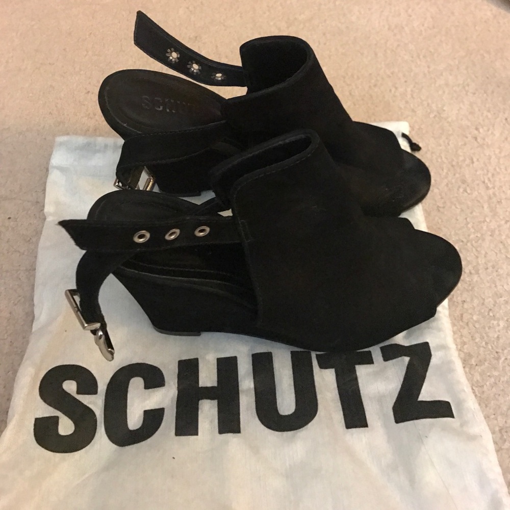 *REDUCED*  Schutz black peep toe wedges - Picture 2 of 4