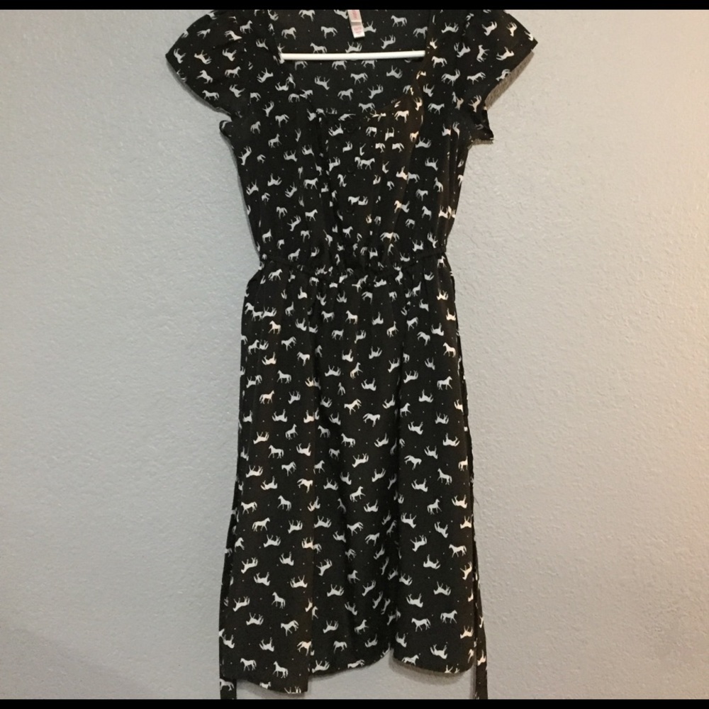 Black Button dress with horse pattern