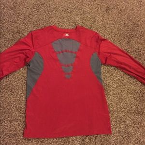 RED NIKE DRI-FIT FITTED PRO-COMBAT SHIRT