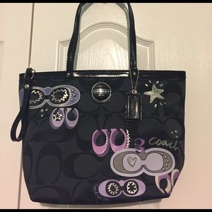 Coach Black and Purple Fabric Shoulder Bag