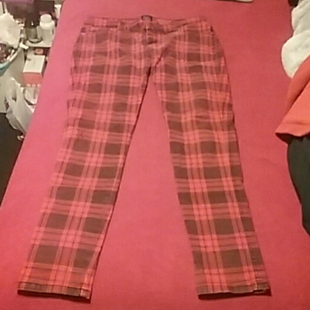 Hot Topic Red Plaid Skinny Jeans