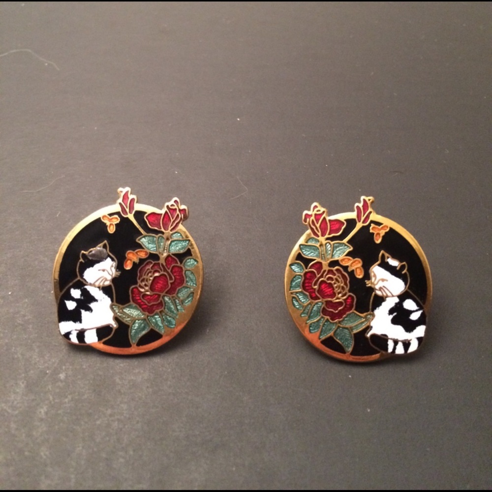 Vintage gold tone enamel rare clips - Picture 2 of 4