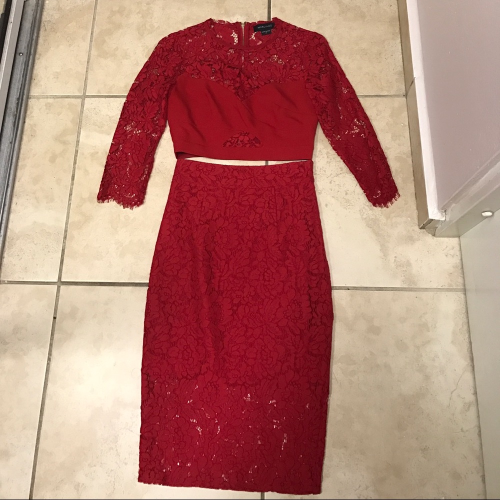 Marciano Lace Crop Top & Midi Skirt