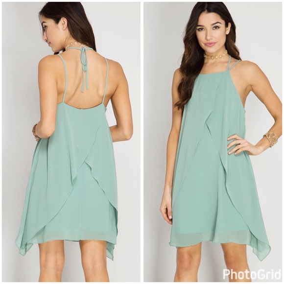 ❤️SUMMER CLEARANCE Sage tulip silk halter dress - Picture 2 of 4