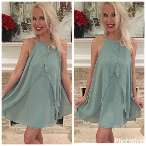 ❤️SUMMER CLEARANCE Sage tulip silk halter dress - Picture 3 of 4