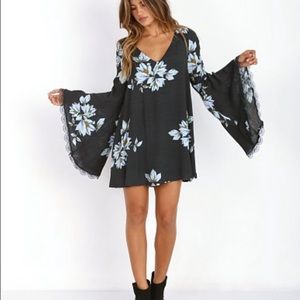 Free People Floral Print Bell Sleeve Shift Dress