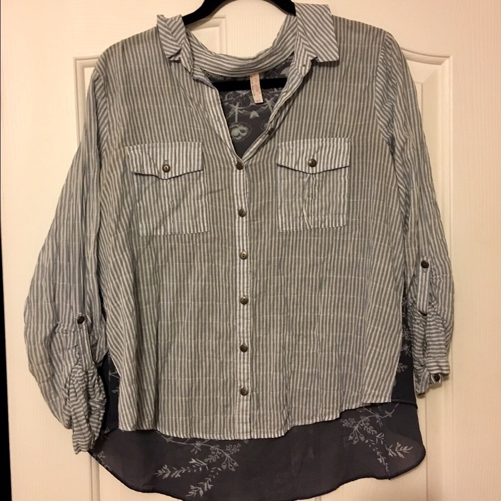 Free People striped button down with sheer back