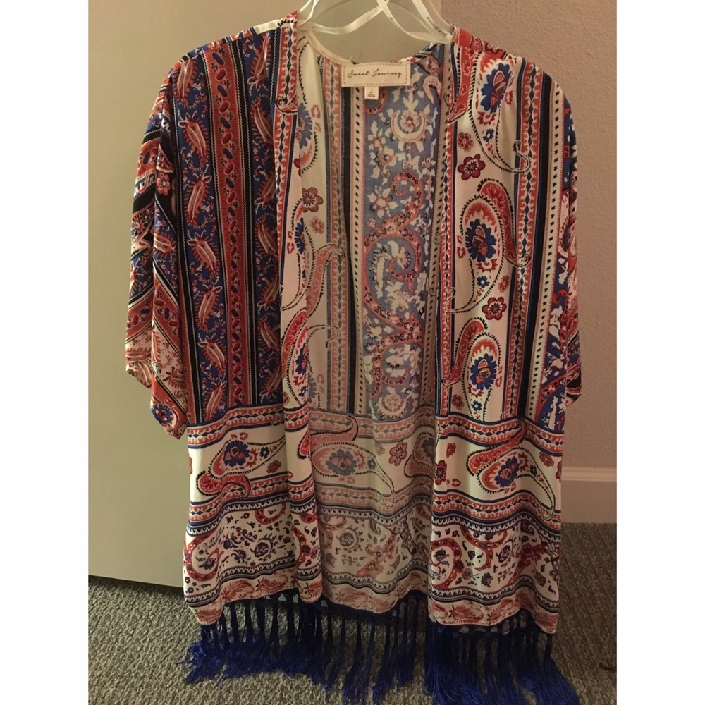 NWOT Orange and Blue Kimono