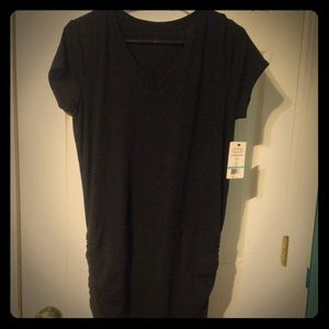 Black V necked, scrunched Stretchy Dress Sz. L