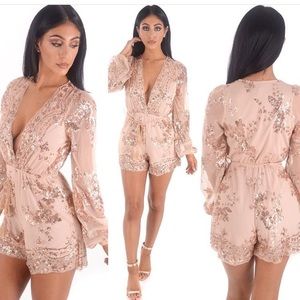 Deep V Neck Sequined Romper
