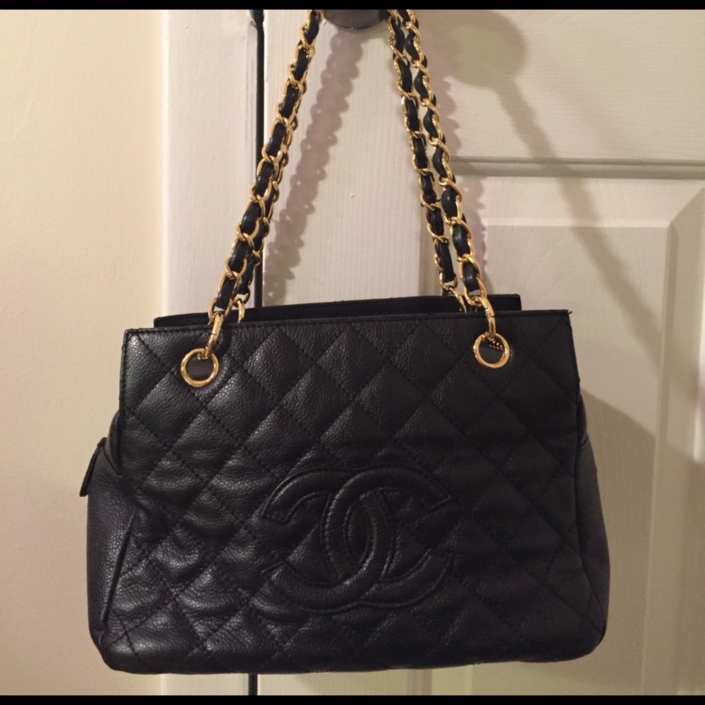 Black and Gold Mini Tote with Chanel Logo
