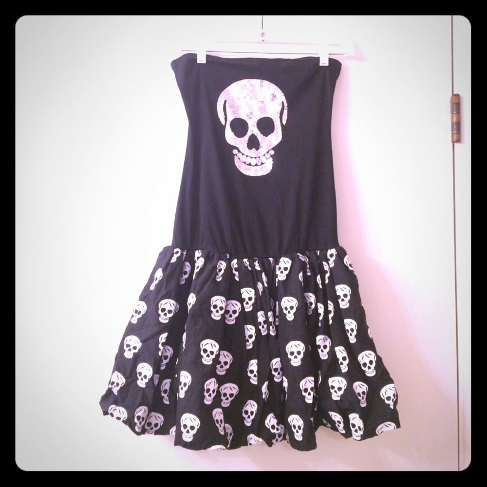 Strapless Skull Dress w/ Hand Beading and Sequins