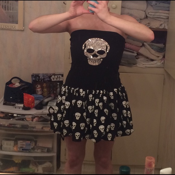 Strapless Skull Dress w/ Hand Beading and Sequins - Picture 3 of 7