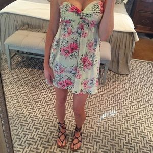 Strapless floral print dress / swimsuit cover