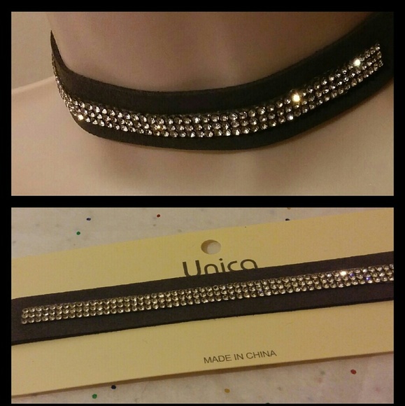 Jewelry - Suede Rhinestone Choker Necklace Glam chic