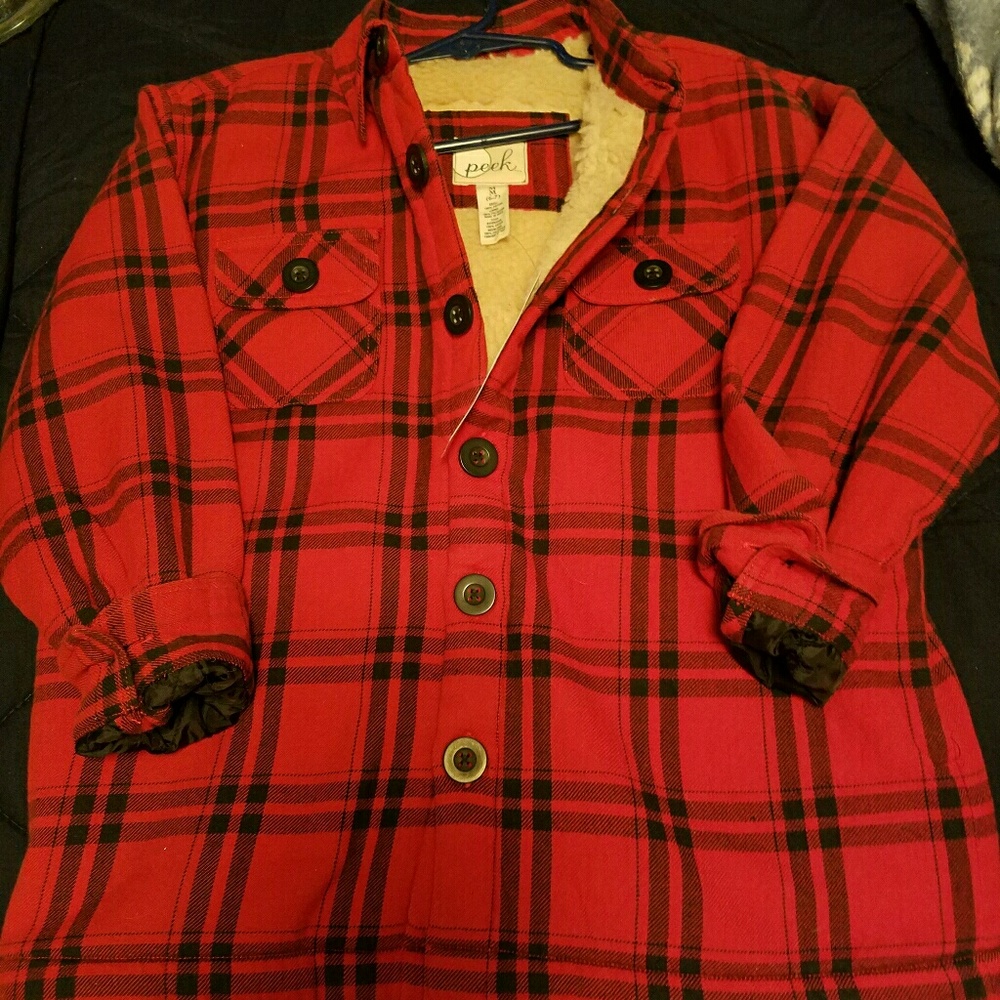Boy's Peek red plaid fur lined shirt