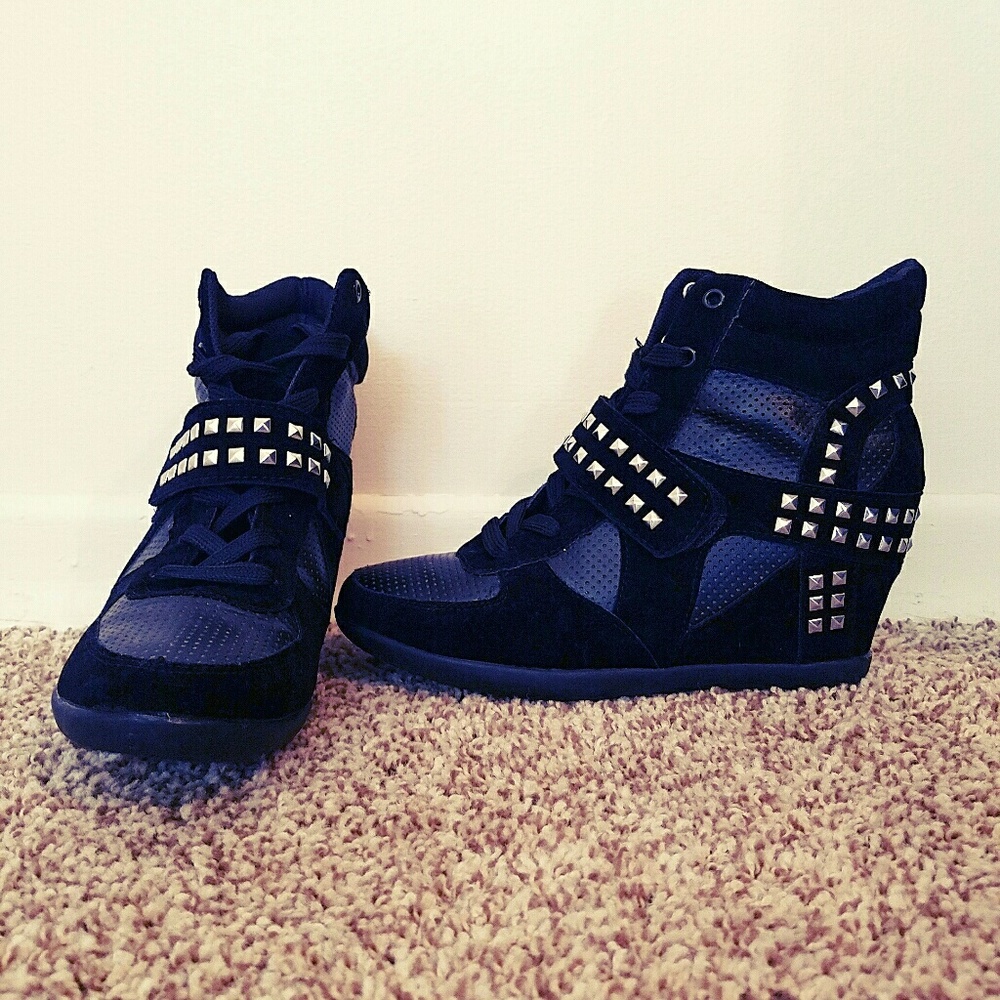 Studded Black Wedge Sneakers